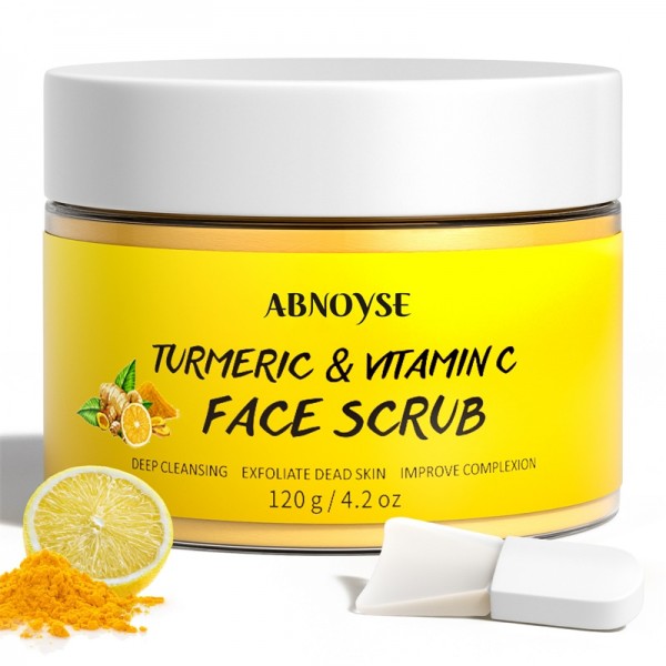 ABNOYSE Vitamin C and Turmeric Face Scrub Cream Organics Microdermabrasion Facial Scrub Brightening Exfoliating Clears Blackheads Improve Dark Spot Acne with Strawberry Extract Exfoliator