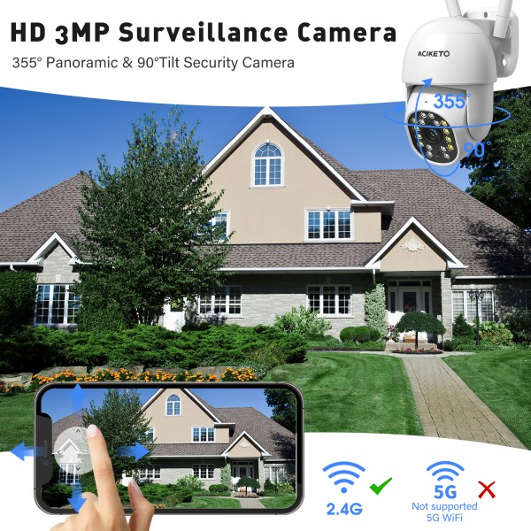 ACIKETO Pan Tilt Outdoor Security Camera, 1080P Home WiFi IP Camera, Pan Tilt Dome Surveillance Cam, Two Way Audio Motion Detection Clear Night Vision Onvif Waterproof CCTV Camera Support Max 128G SD