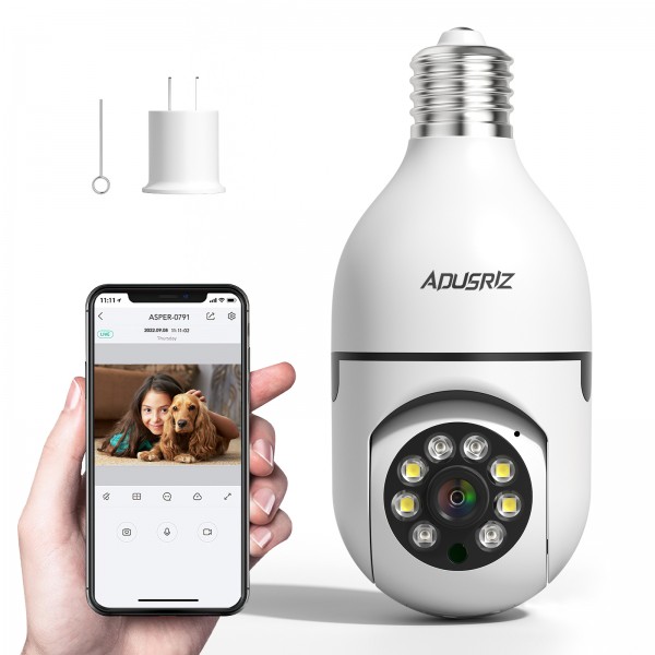 ADUSRIZ Wireless Light Bulb Camera 3MP WiFi Security Cameras Wireless Outdoor Surveillance Camera, Monitor Cam, Automatic Human Tracking Night Vision Camera, E27 Light Socket