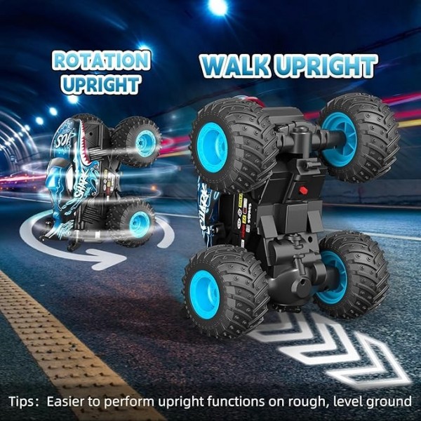 ASDGZD Remote Control Car Toys for Kids Boys, RC Monster Truck with 360°Rotation Upright, Light & Music, Indoor Outdoor All Terrain Rechargeable RC Cars Toys Gifts for 8-12 Year Old Boys