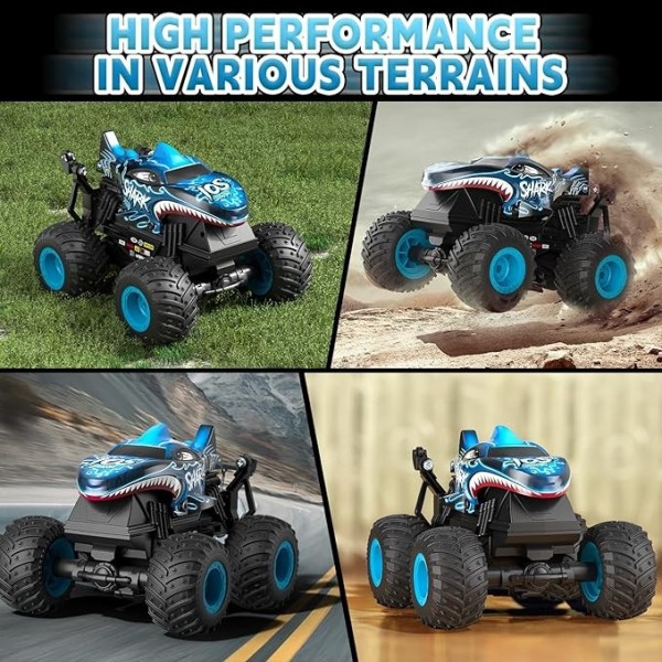 ASDGZD Remote Control Car Toys for Kids Boys, RC Monster Truck with 360°Rotation Upright, Light & Music, Indoor Outdoor All Terrain Rechargeable RC Cars Toys Gifts for 8-12 Year Old Boys