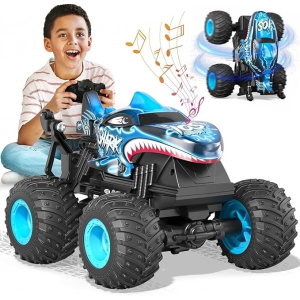 ASDGZD Remote Control Car Toys for Kids Boys, RC Monster Truck with 360°Rotation Upright, Light & Music, Indoor Outdoor All Terrain Rechargeable RC Cars Toys Gifts for 8-12 Year Old Boys