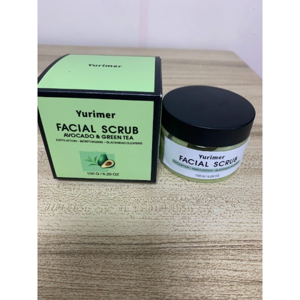 Yurimer Green Tea Facial Scrub, Yurimer Organic Avocado & Green Tea Face Scrub With Brush, Exfoliating Facial Scrub Moisturizes Face, Exfoliating Face Wash to Treat Acne, Blackheads, Large Pores and Oil