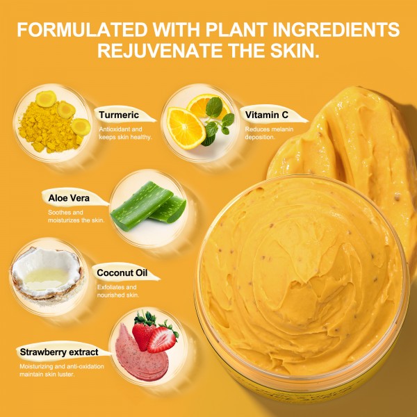 ABNOYSE Vitamin C and Turmeric Face Scrub Cream Organics Microdermabrasion Facial Scrub Brightening Exfoliating Clears Blackheads Improve Dark Spot Acne with Strawberry Extract Exfoliator