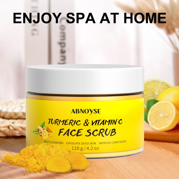 ABNOYSE Vitamin C and Turmeric Face Scrub Cream Organics Microdermabrasion Facial Scrub Brightening Exfoliating Clears Blackheads Improve Dark Spot Acne with Strawberry Extract Exfoliator